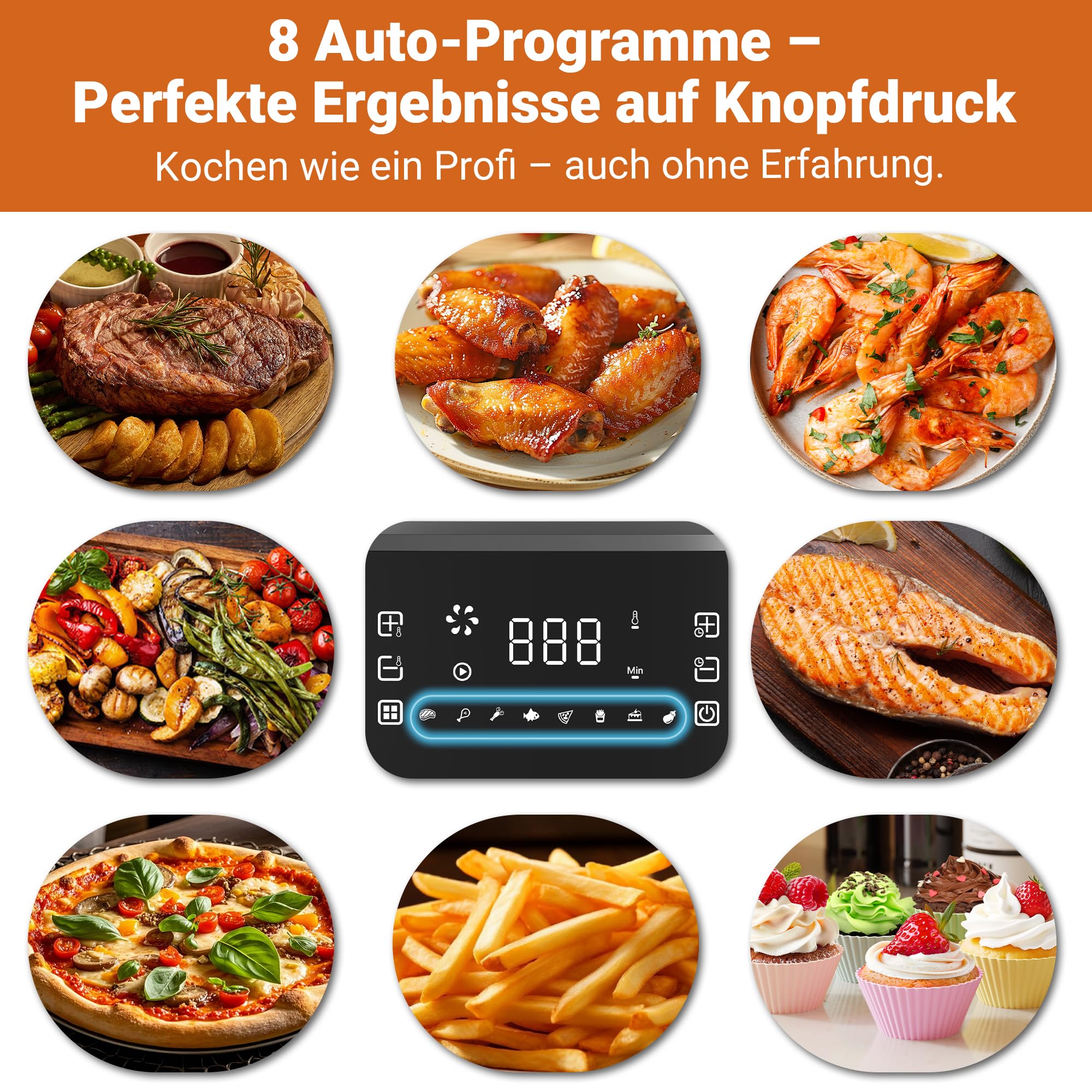 Friggitrice ad aria calda 6,5 l Airfryer XL con finestra e touch screen, friggitrice da 1600 W senza grasso, 8 programmi, senza BPA, lavabile in lavastoviglie, per 2-6 persone, cottura dal