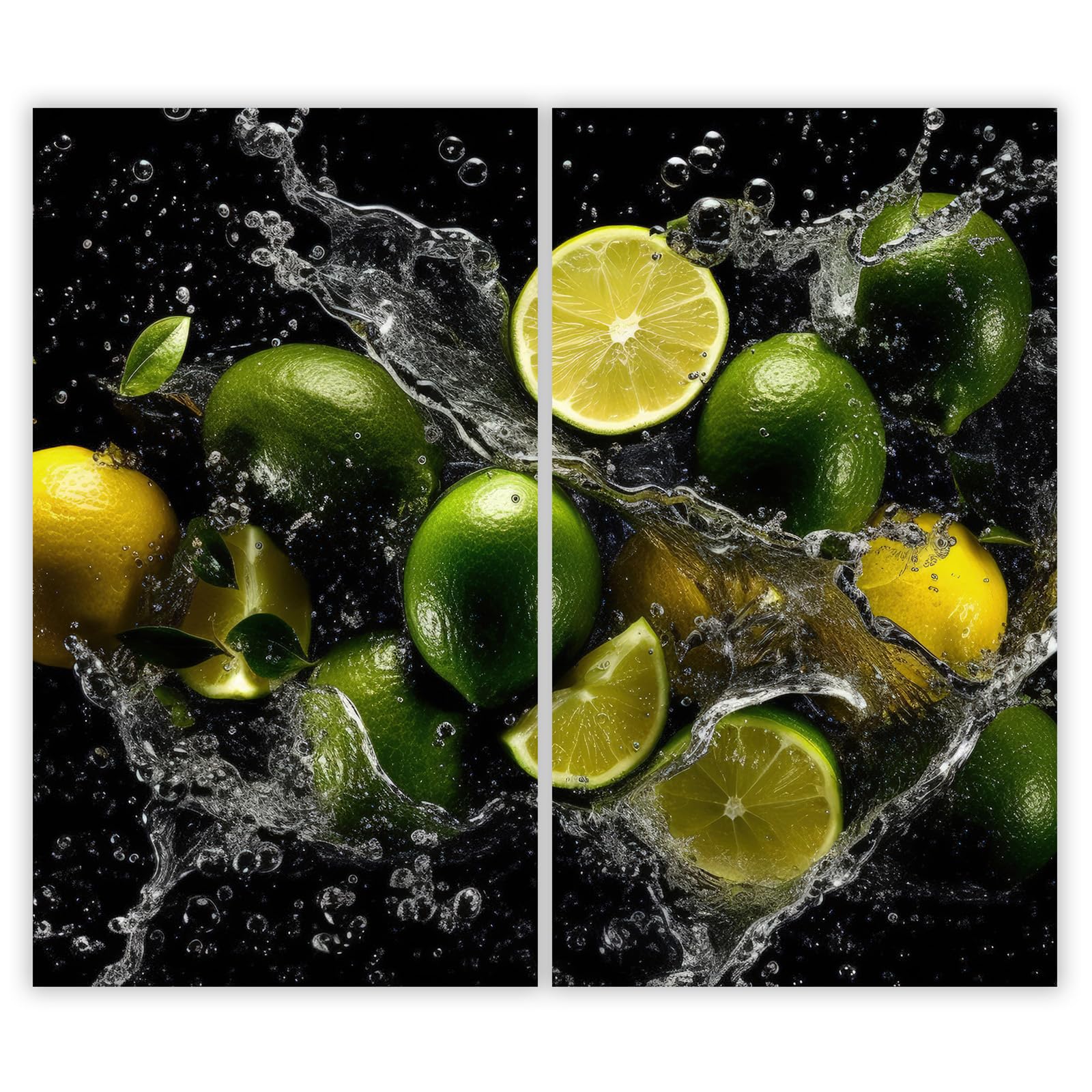 Herdabdeckplatte 2×30×52 cm – Mehr Arbeitsfläche, Spritzschutz & Schneidebrett – ESG Glas, kratzfest – für Induktion/Ceranfeld – 2-teilig, Motiv Frucht Wasser Grün