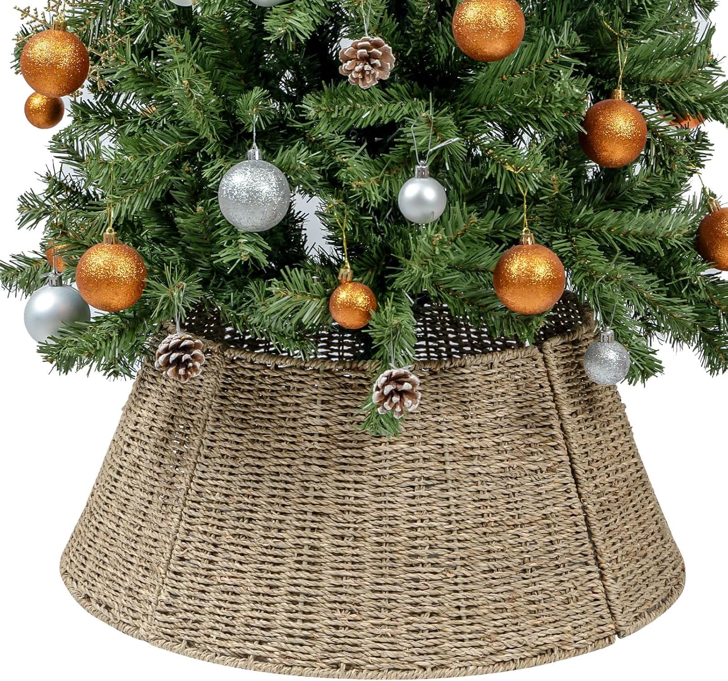 CubesLand Christmas Tree Collar for 7.5ft Trees,Seagrass Christmas Tree Skirt 22.8",Handcrafted Christmas Tree Collar for Artificial Trees,Warm Rustic Tree Skirt Farmhouse Tree Collar Tree Base Cover Natural-seagrass Small-22.8In