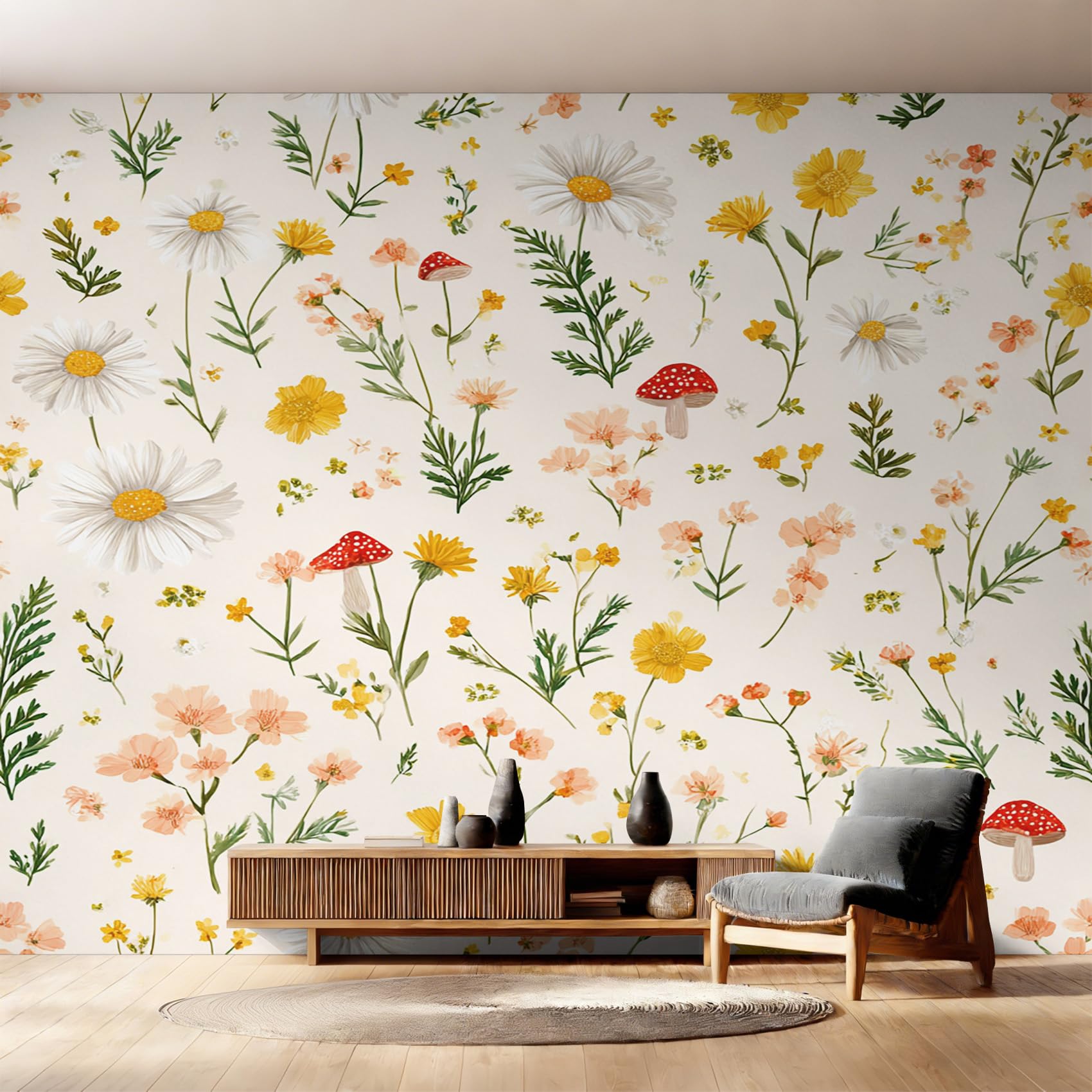 Décoration murale fleur sauvage en papier peint intissé haut de gamme