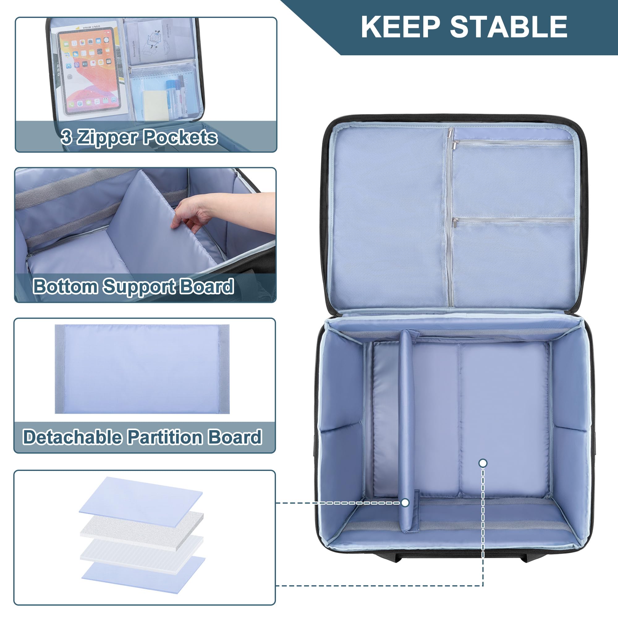 Yarwo Custodia Trasporto per Stampante Compatibile con HP OfficeJet Pro/DeskJet/Smart-Tank/Epson EcoTank, Borsa Rimboccata con Base Rigida & Divisori per Inchiostro, Carta & Articoli da Ufficio