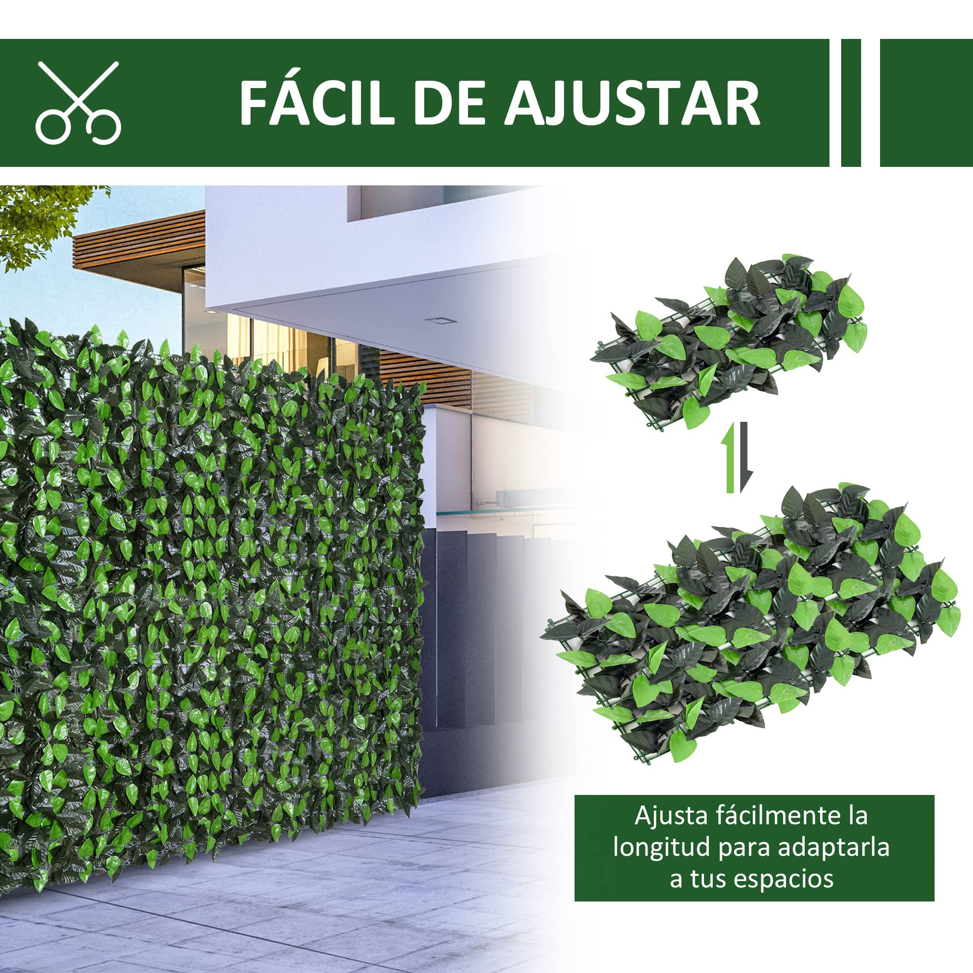 Outsunny Seto Artificial en Rollo 3x1 m Pantalla de Cerca de Privacidad para Balcón Valla Jardín Exterior Planta Decorativa de Pared PE Fácil Montaje Verde