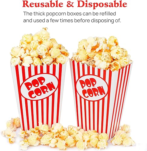 Miniatura 4 de Zahaat 50 cajas de palomitas de maíz de 5.5 pulgadas de alto, bolsas de palomitas de maíz rojas y blancas, mini cubos de maíz y contenedor para