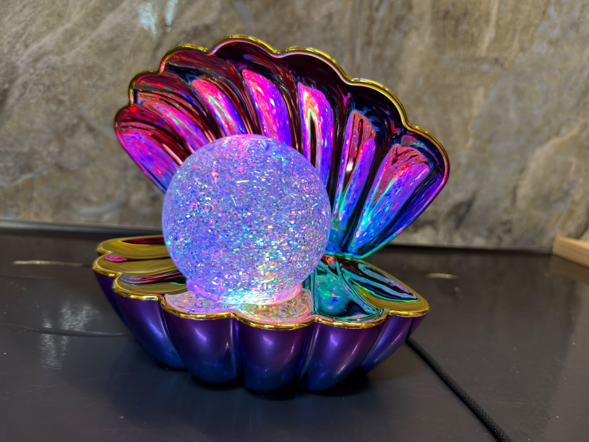 GWS Gold Wall Street Iridescent Clam Shell Pearl Table Lamp Changing Glitter Globe Night Light Home & Gifts Colour Changing Sensory Shell (Multi Colour) โ image 1