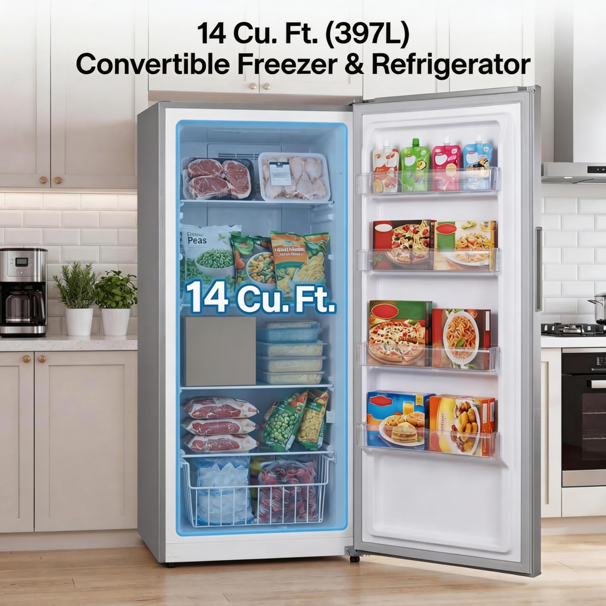 14 Cu.Ft Upright Freezer, Single Door Stand Up Freezer With Adjustable Shelves, Mechanical Temperature Control, Freestanding Deep Freezer For Garage, Kitchen, Home Use on Fridge.com - View 3