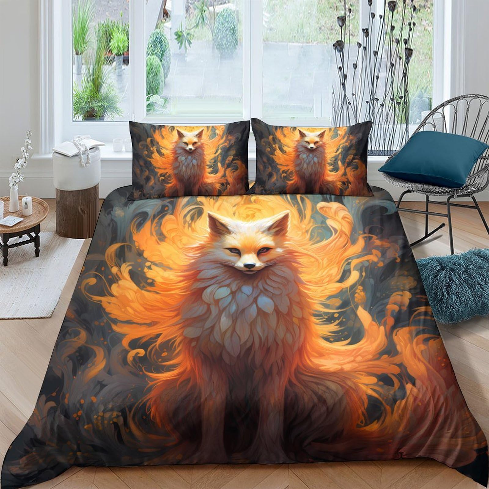 Ctjqhvkz Style-7 3D Printed Fiery Fox Fitted Sheet Microfiber Soft Breathable Forest Bed Cover For Bedroom Dorm Mattress Protection Decor Single（135X200cm）