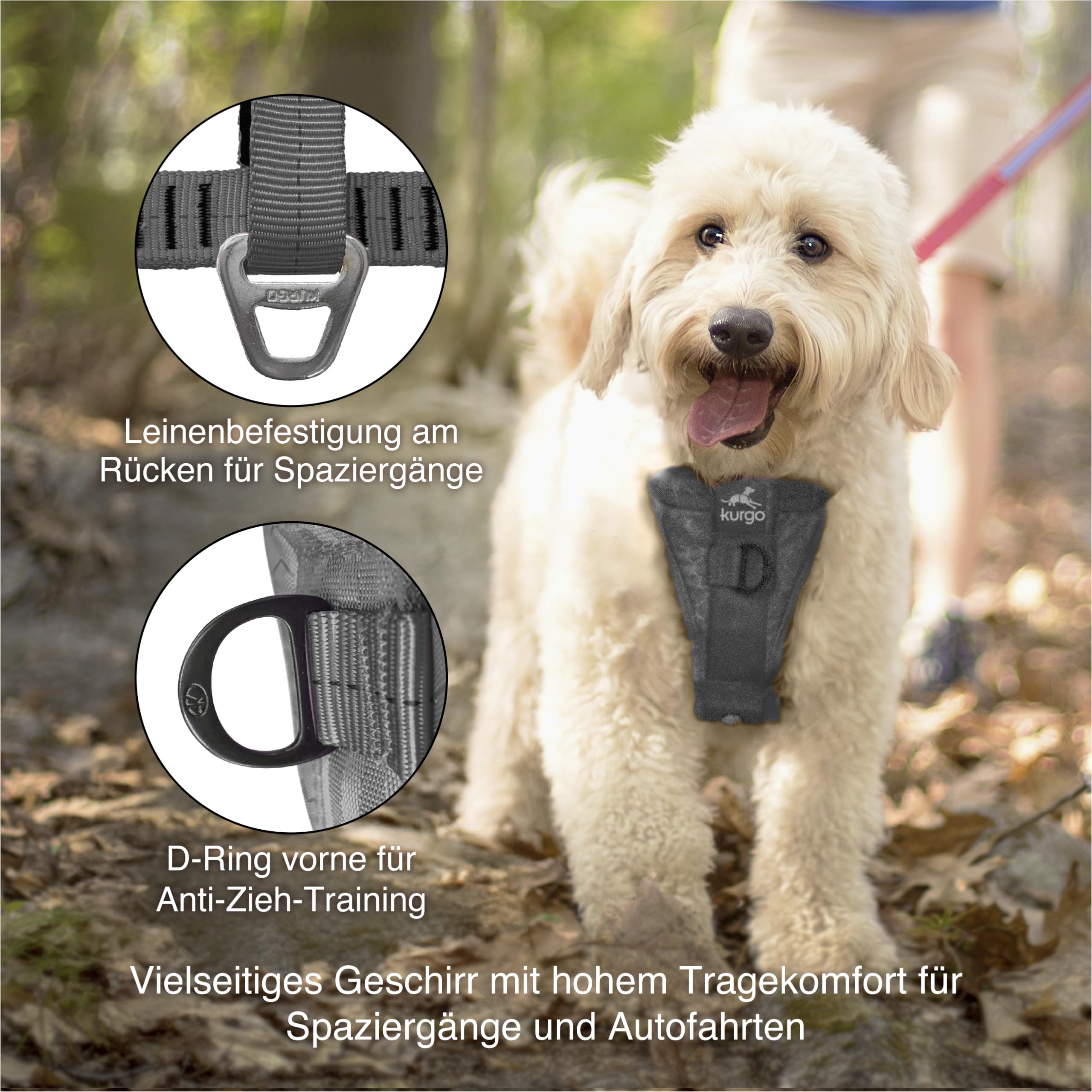 Kurgo TRU-Fit Hundegeschirr, Crash-Test-erprobtes Auto-Sicherheitsgurt, Für Hunde von 2 bis 5 kg, Größe M, Grau - 4