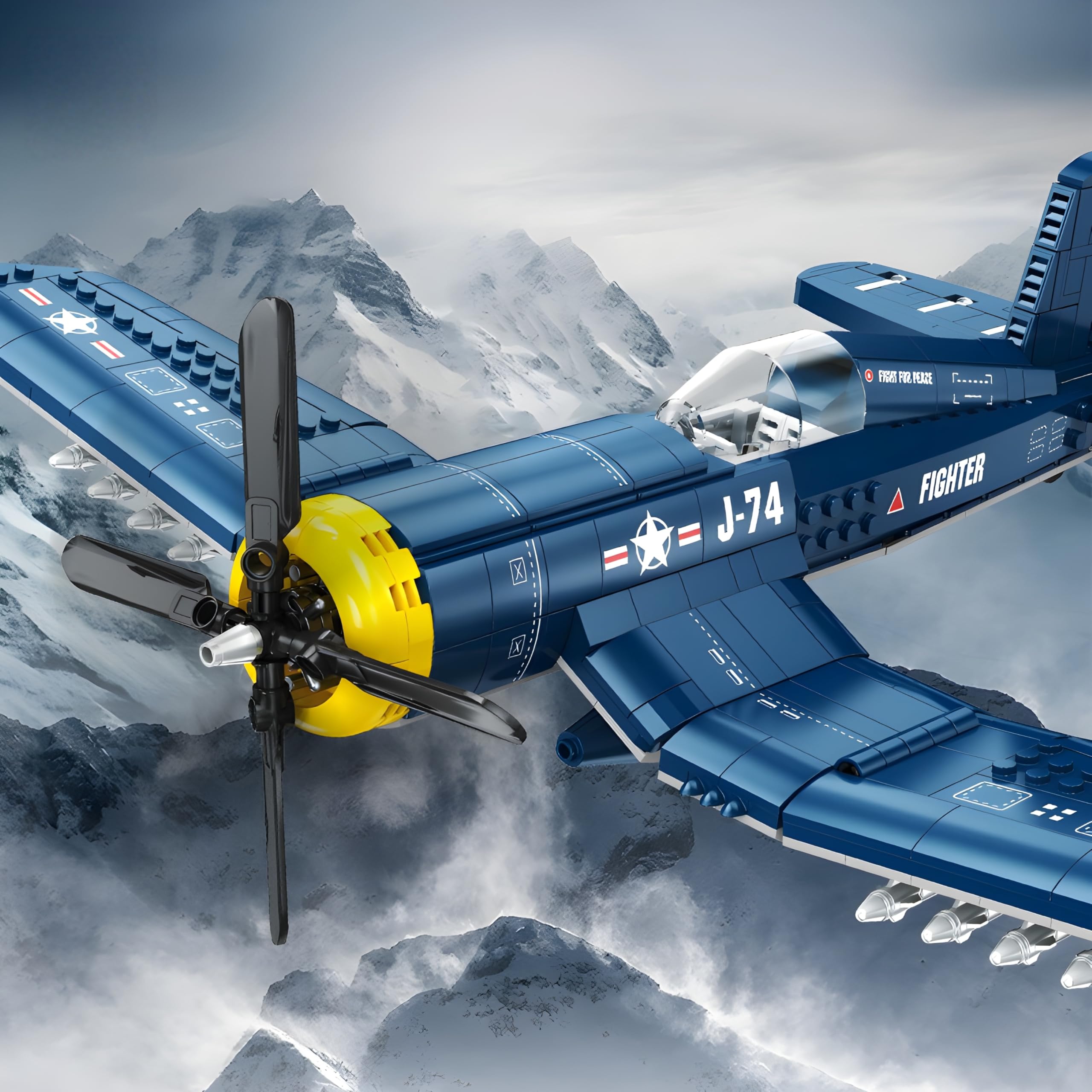 Pirate Fighter Aircraft Bausteine Bausatz, 767 Teile Retro Kampfjet Flugzeug Modellbausatz, Militärisches Flugzeug Baukasten für Wohndeko, Kreatives Geschenk für Adults & Teens