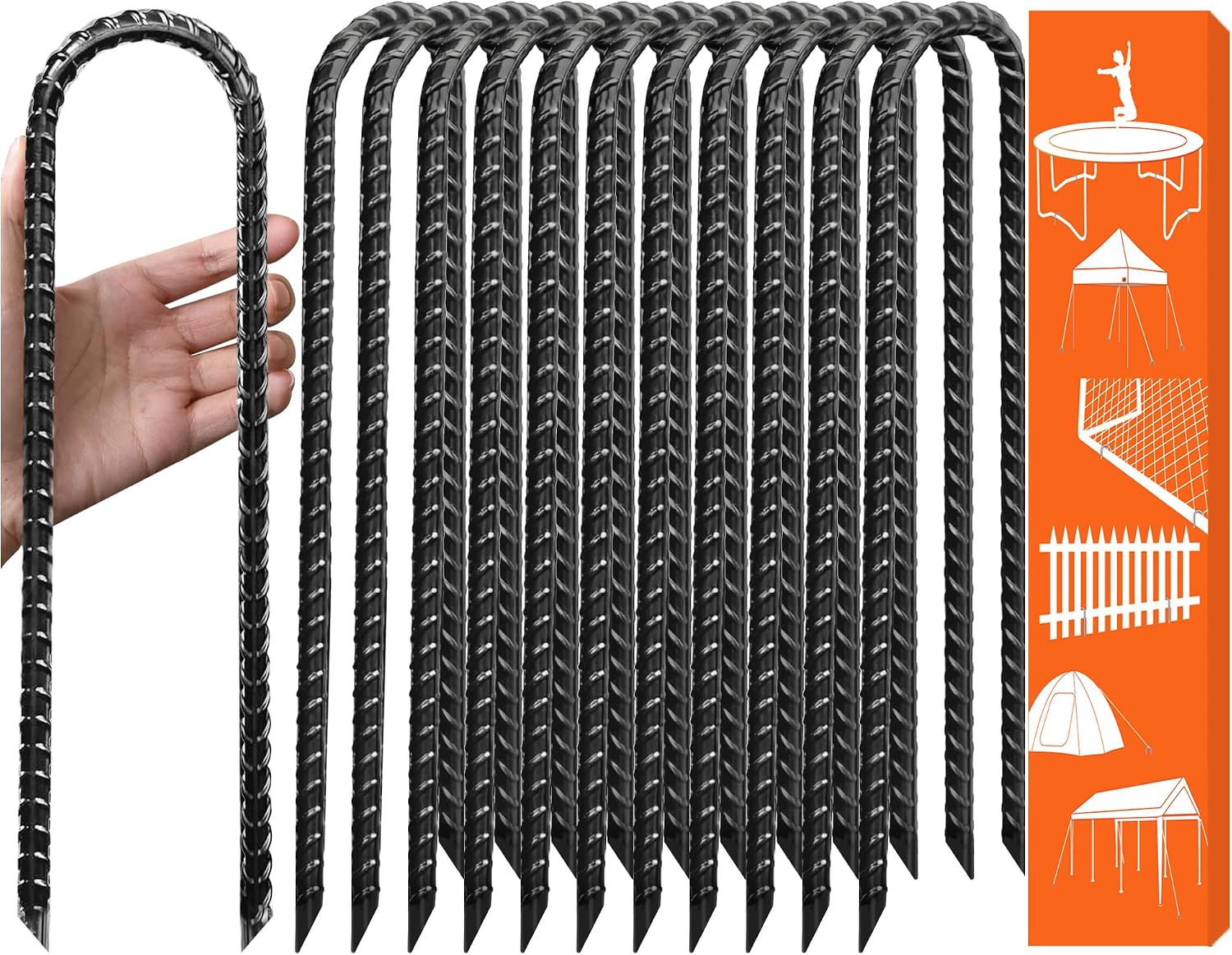Eurmax USA 12-Pack U-Shape Ground Stakes, Rust-Proof Galvanized Steel Anchors for Trampolines, Soccer Goals, Swing Sets, Fences & Playsets