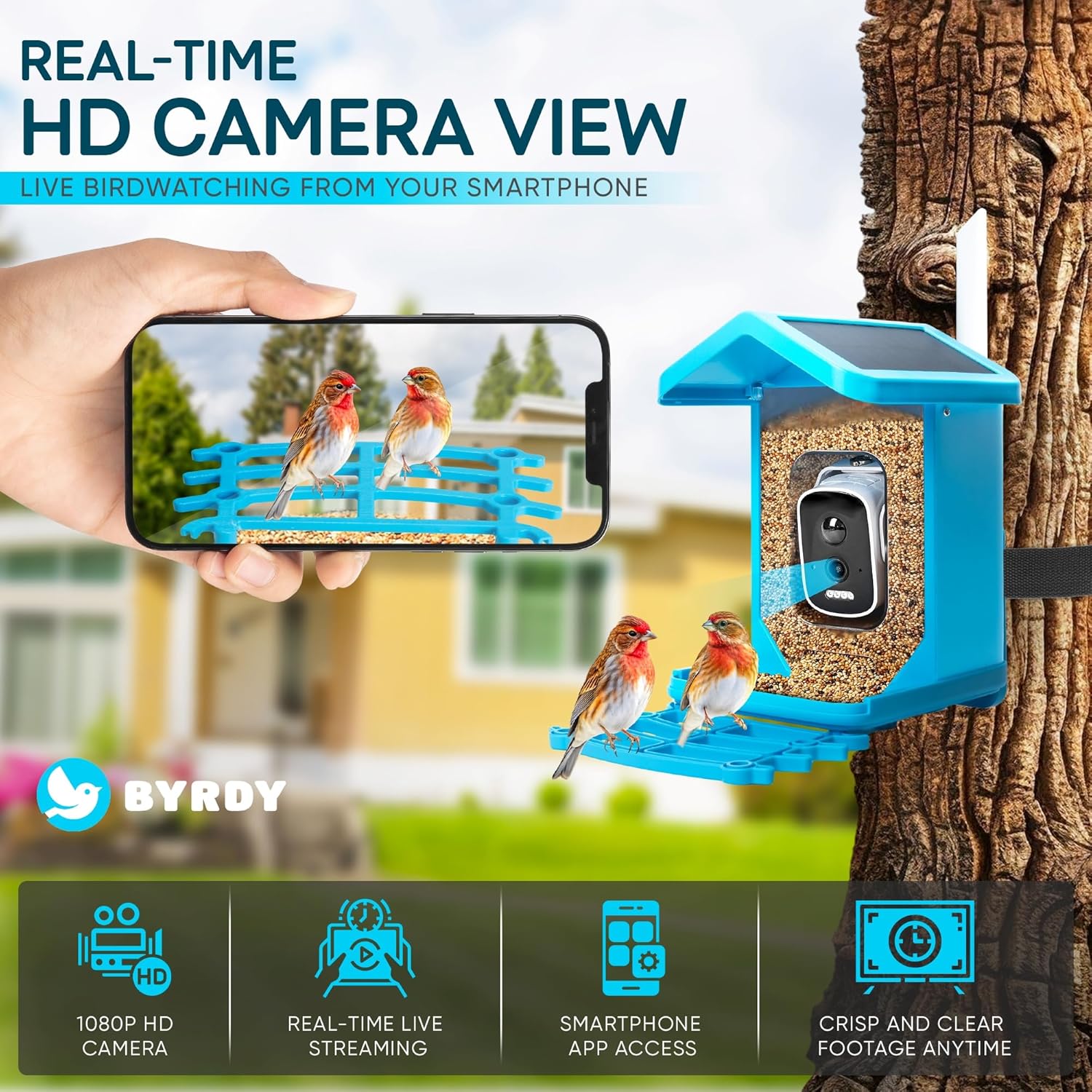 Smart Birdhouse with HD Camera & Solar Panel - Weatherproof Wireless Bird Feeder Camera for Real-Time Bird Watching
