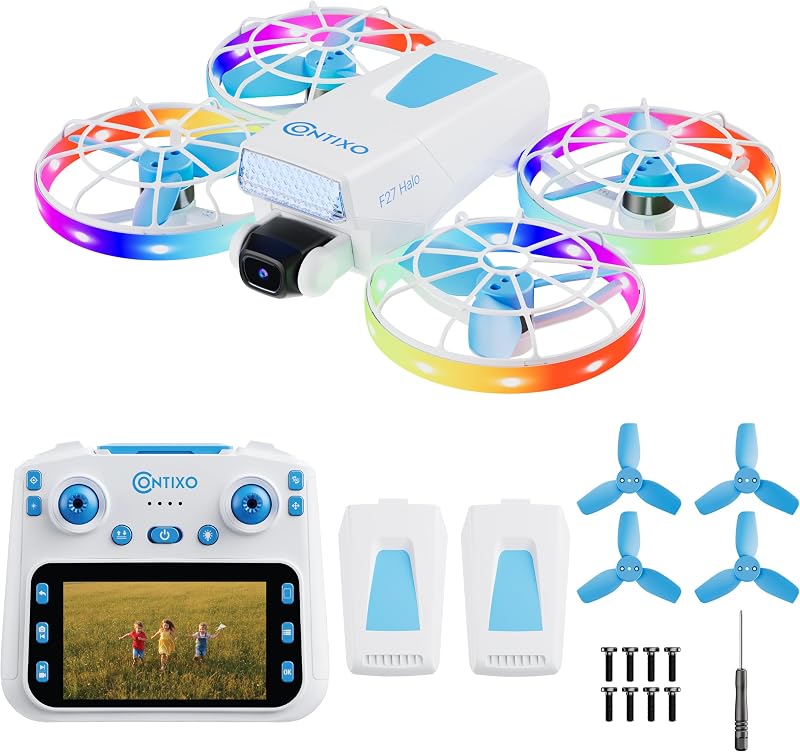 F27 Halo Mini Foldable Drone with 4.3" Screen Remote – 720P HD Dual Camera, LED Lights, Optical Flow Hover, One-Key Takeoff/Landing, 360° Stunts, 350 ft Range, Beginner Drone