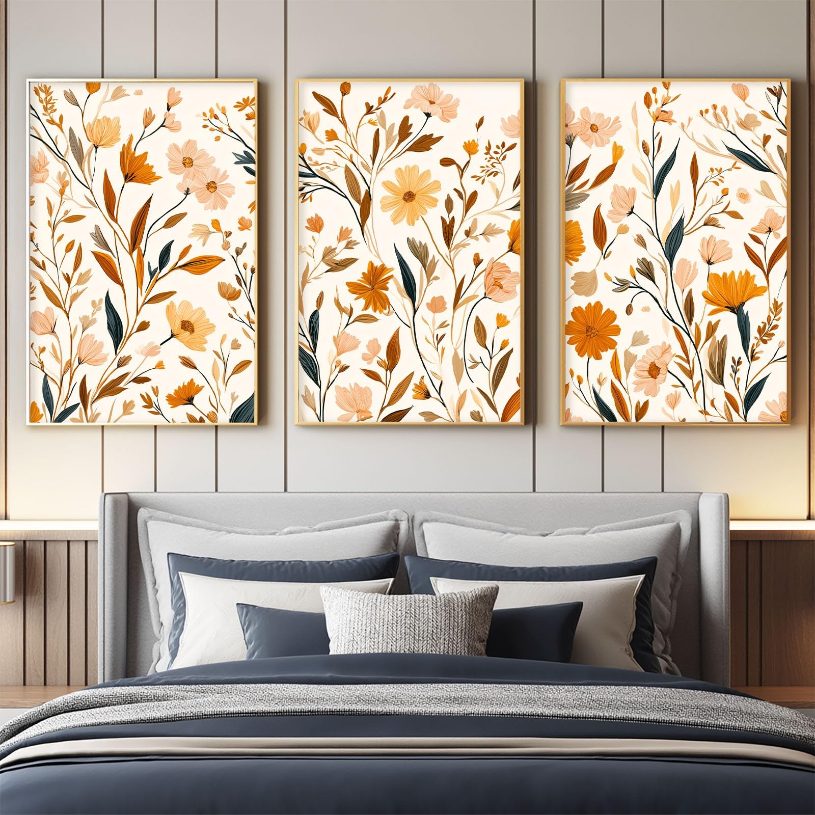 Generisch Zestaw 3 obrazów na płótnie boho kwiaty 40 x 50 cm | Naturalny dziki kwiat liść druk artystyczny obrazy na płótnie wystrój domu dekoracja ścienna do salonu sypialni łazienki