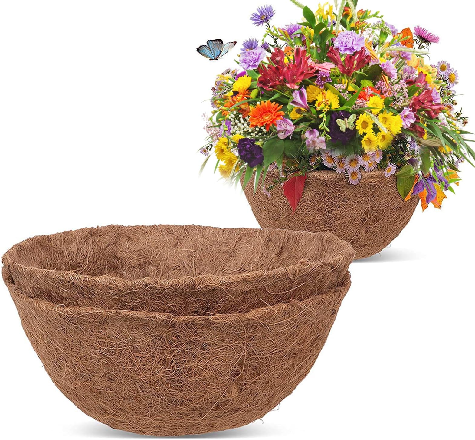 2PCS Hanging Basket Liner, Coco Fiber Liners for Hanging Baskets Plant