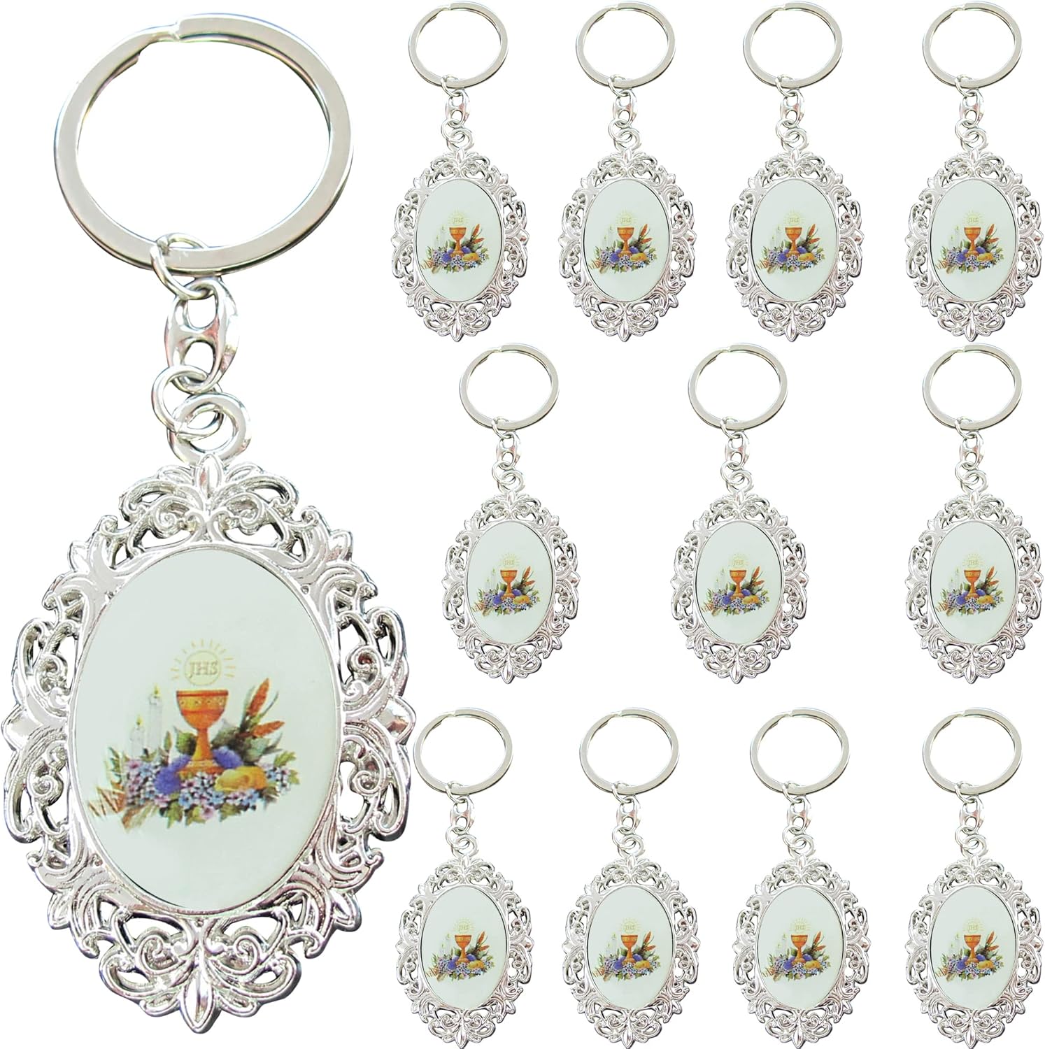 Amazon.com: 12 Pcs First communion Favor Metal Keychain for Boy Girl ...