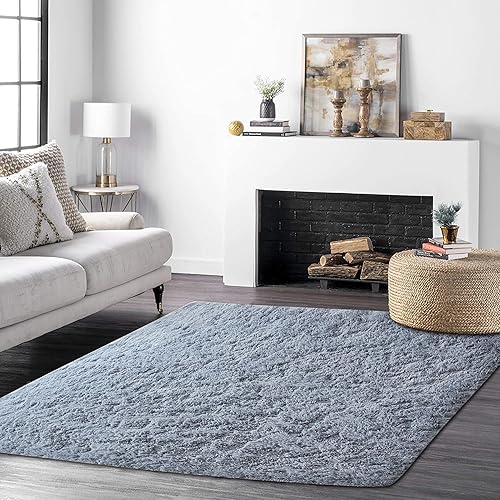 Miniatura 7 de Alfombra peluda para interiores, moderna, de felpa, esponjosa, antideslizante, súper suave y mullida, lavable para dormitorio, sala de estar,