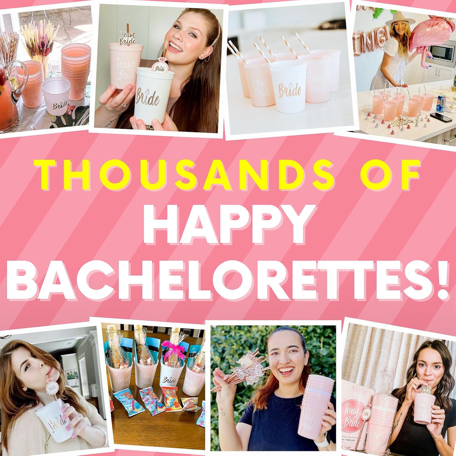 Team Bride Bachelorette Party Cups - Memorable Bach Decorations, Favors, Accessories, Bride Tribe Gifts for Bridesmaids - Decor for Final Fiesta