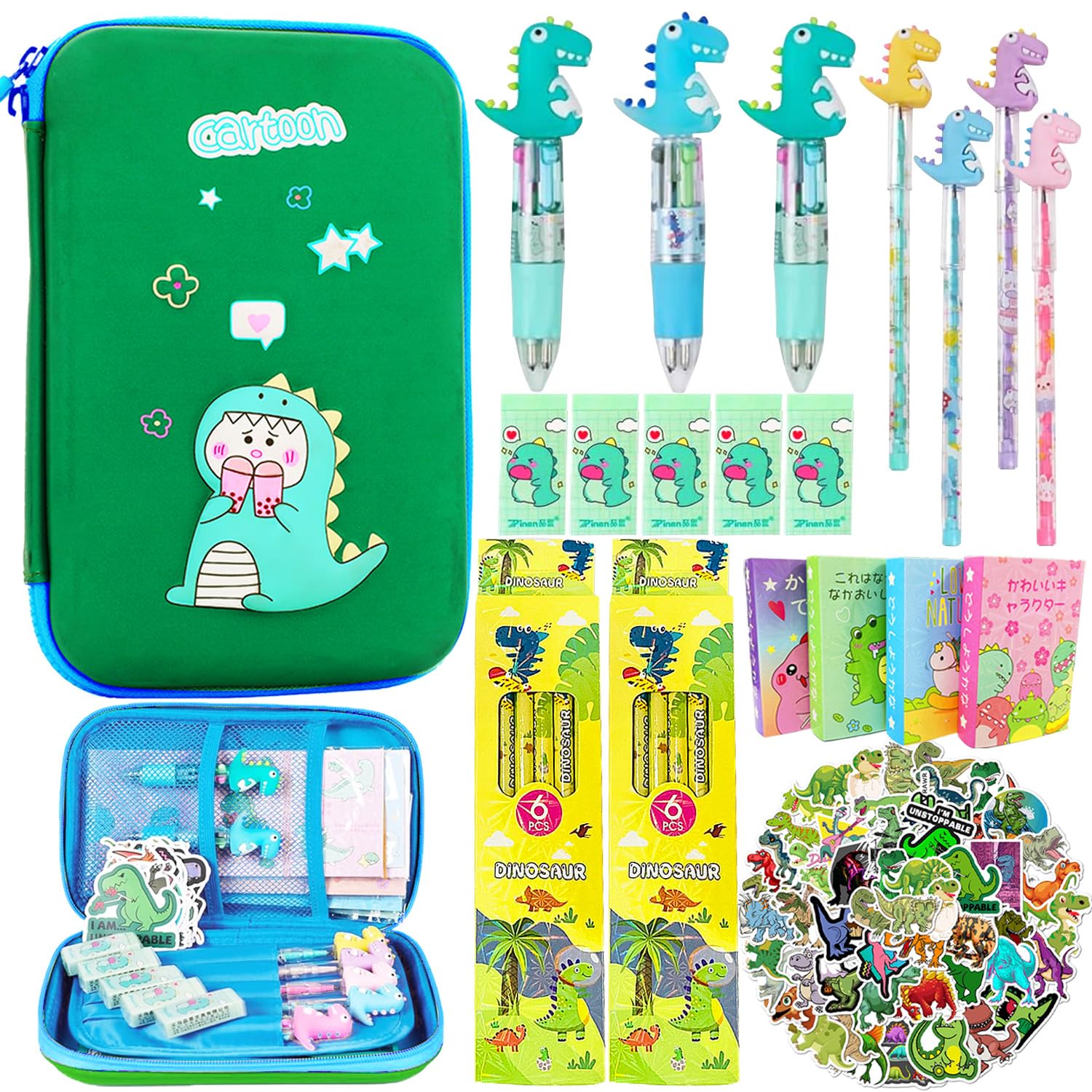 Juego de papelería Regalo para niñas, Escolar Kawaii Regalos, Regalo para Niñas 5 6 7 8 9 10 11 12 Años, Incluir Estuche Escolar y Sticky Notes y 4 in 1 ballpoints y Gel Pens y Stackable Pencils