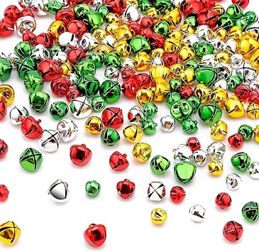 أجراس YGAOHF Jingle Bells للحرف اليدوية - 200 قطعة أجراس عيد الميلاد الصغيرة الملونة بصوت عالٍ، 4 ألوان زاهية، أجراس حرفية لديكورات منزلية لعيد الميلاد والهالوين 0.3/0.4/0.47 بوصة