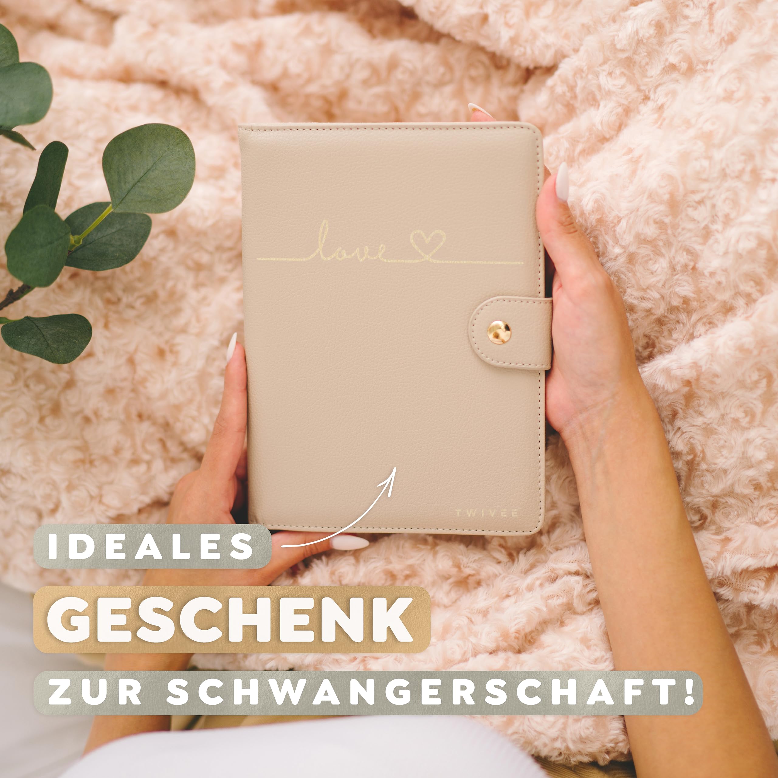 TWIVEE - Mutterpasshülle (Love) - Organizer mit Magnetverschluss - Deutscher Mutterpass - Mutter-Kind-Pass - Inkl. Notizblock und 8 Fächern