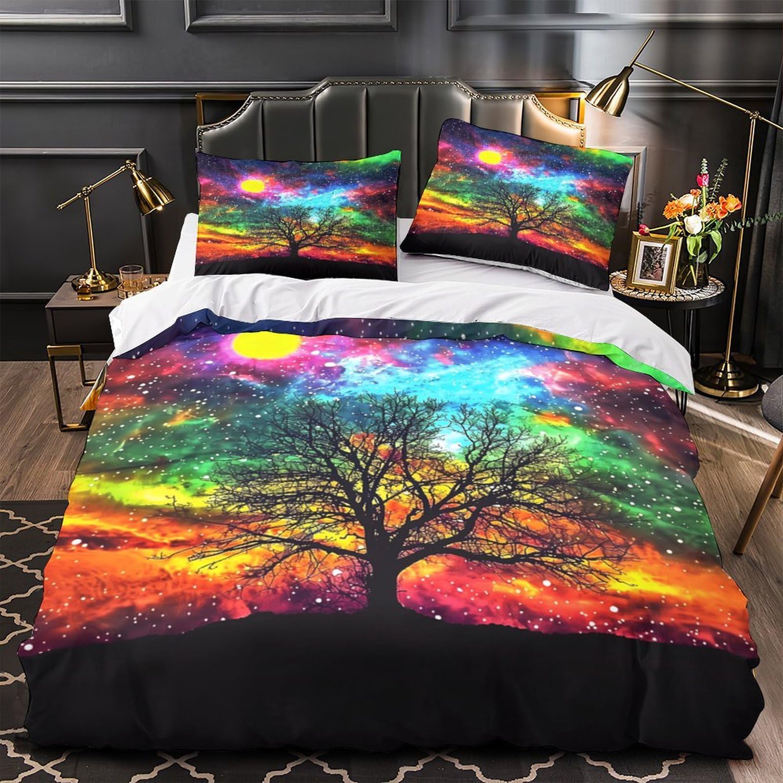 Housse de couette 3D imprimée espace parure de lit double 200x200cm adulte confortable