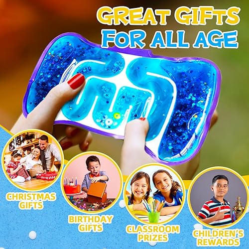 Miniatura 3 de Paquete de 8 juguetes antiestrés para apretar, tubo sensorial blando con cuentas de laberinto, color Goo, lentejuelas con purpurina, alivio del