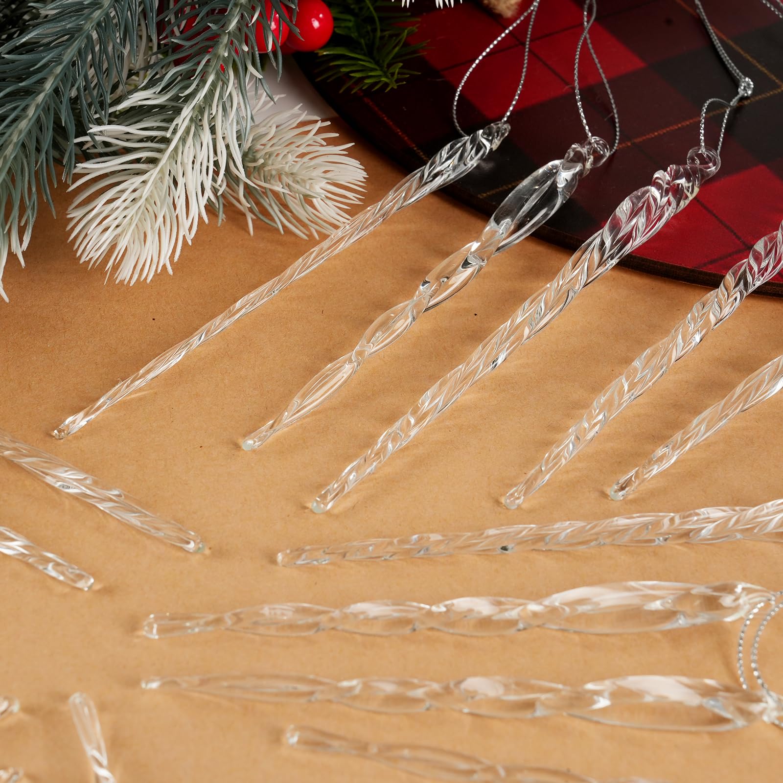 100 Stück Eiszapfen Ornamente für Weihnachtsbaumschmuck, Glas-Eiszapfen Baumschmuck, dekorative Kristall-hängende Weihnachtsdekorationen für Weihnachten, Frozen Winter Wonderland Hochzeit Party Dekor
