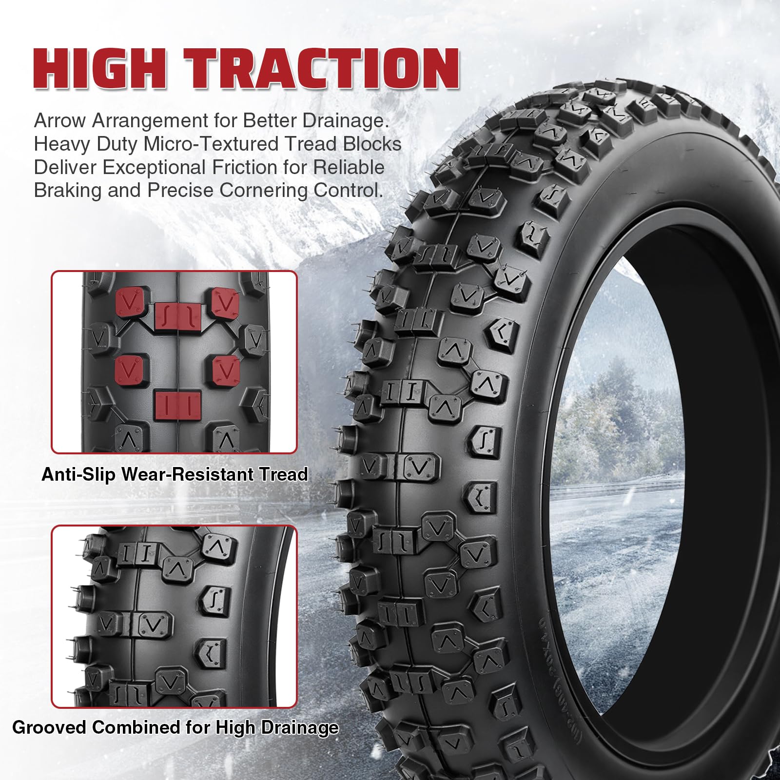 ZUKKA 20 Zoll Heavy Duty E-Bike Reifen 20x4.0 Mantel 102-406 Faltbar Fat Tire Fett Fahrradreifen für E-Bike/Mountain Snow Bike