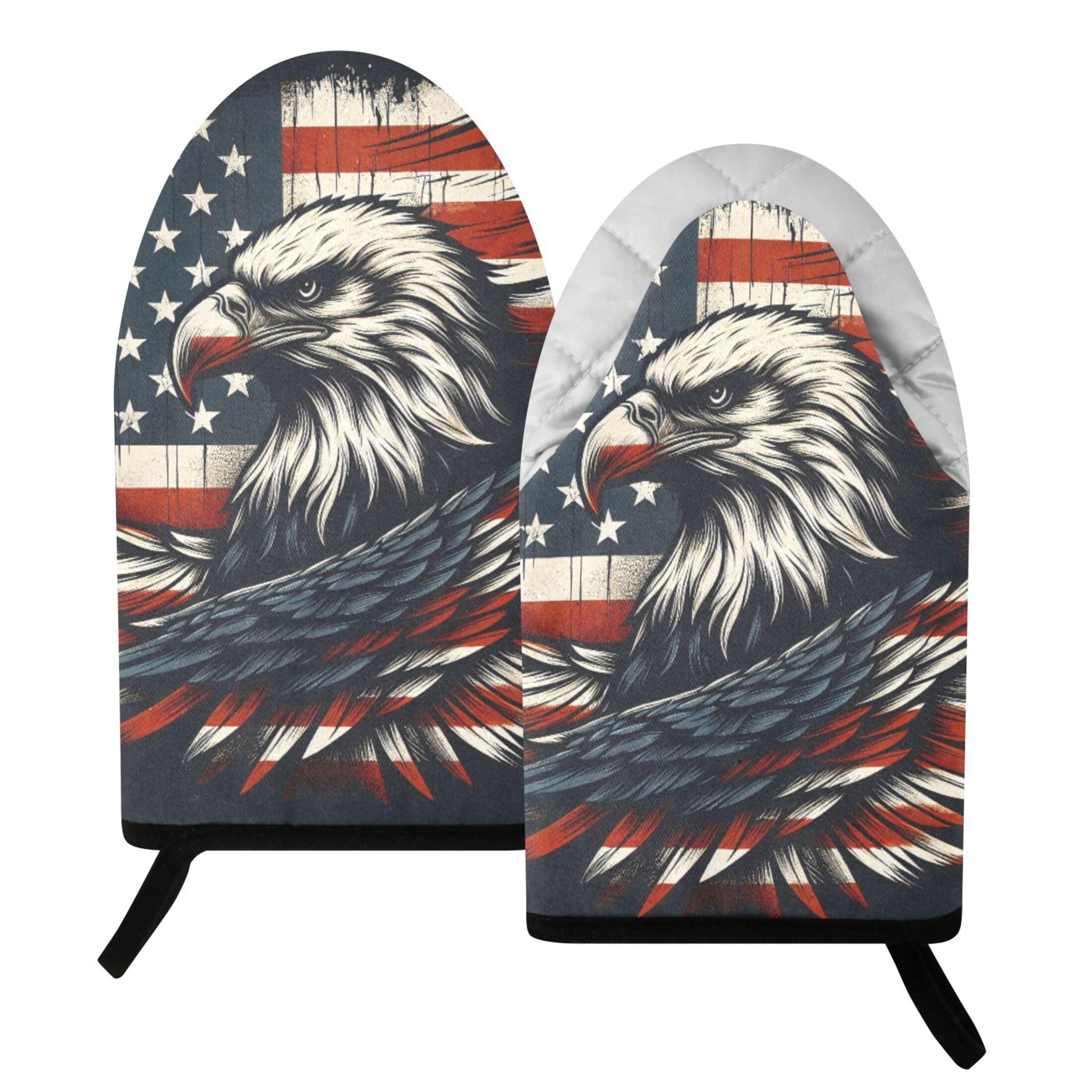 Fuauuyl Oven Mitts Heat Resistant Kitchen Gloves, Independence Day Classic Oven Gloves with Hanging Loop for Baking BBQ Cooking Grilling, 1 Pair, 9.5 in