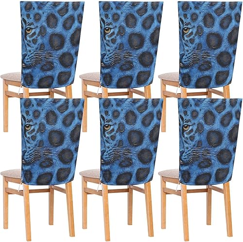 Fundas de asiento decorativas con textura de piel de leopardo azul para sillas para festivales (Pascua, graduación, etc.), fundas suaves de