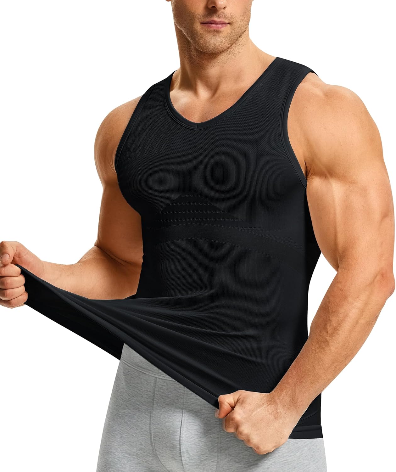 Nebility Shapewear Mens Compression Shirt Body Shaper Slimming Undershirts Sports Vest V Neck Sleeveless Workout Tank Tops