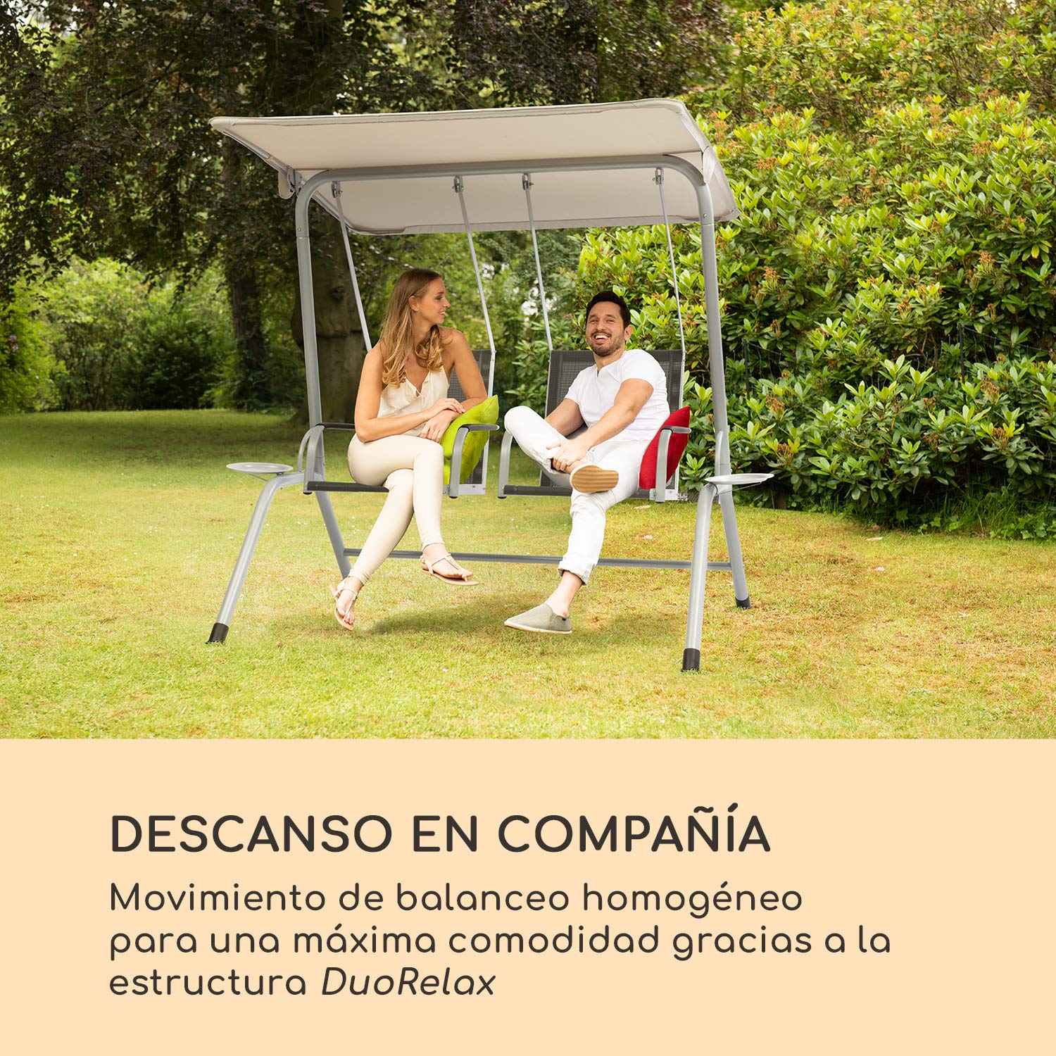 blumfeldt Bel Air Duo Swing Mecedora - para 2 Personas, Diseño Duo Relax, Tejido Transpirable, Tornillos de Acero Inoxidable, Antracita/Crema