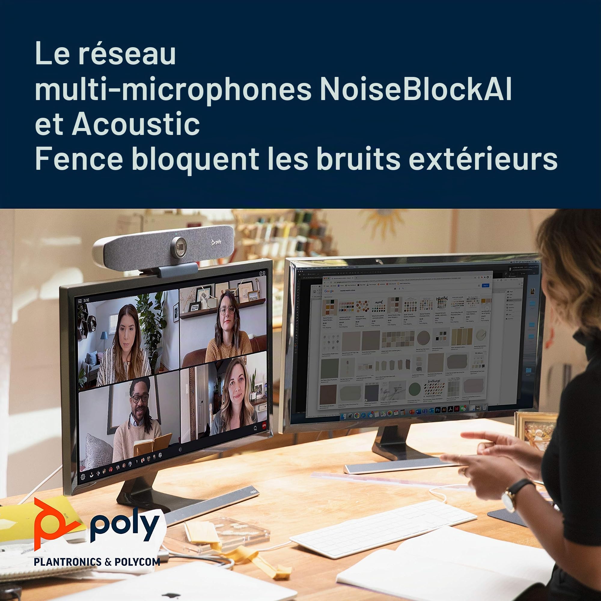 Barre vidéo personnelle Poly Studio P15 (Plantronics) - 4K - barre tout-en-un - Caméra, microphones et haut-parleur - Qualité audio et vidéo supérieure - Solution certifiée pour MS Teams et Zoom