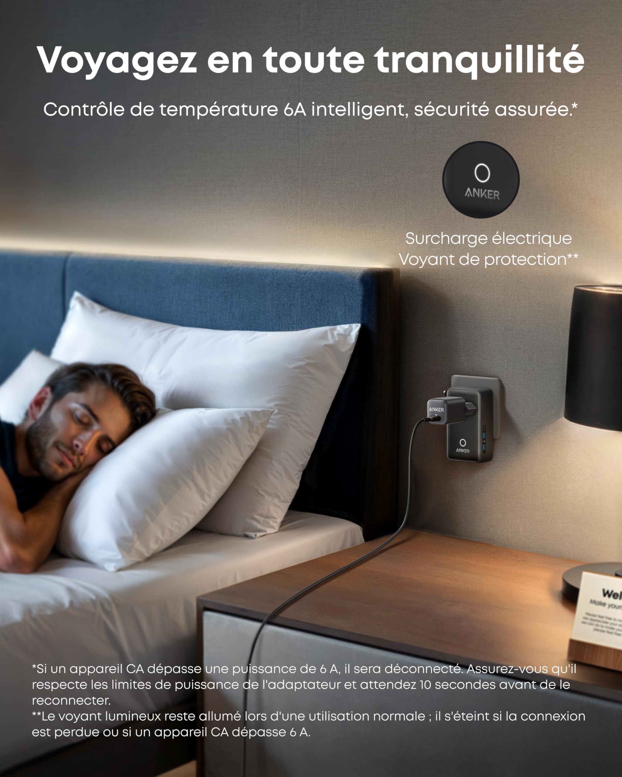 Anker Nano Adaptateur Prise Universelle Voyage 5 Ports 1 Prise CA 2 USB A 2 USB C Contrôle Intelligent Température 200+