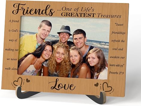 Best Friends Photo Frame - Friends One of Lifes Greatest Treasures Wooden Tabletop Photo Frame with Stand - Bible Verse Picture Frame - Birthday Christmas Gifts for Friend Soul Sister Bestie -A11