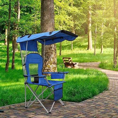 Miniatura 9 de BDL Silla de camping con toldo plegable portátil con soporte para tazas, persianas laterales, bolsillo lateral para campamento, playa, pesca,