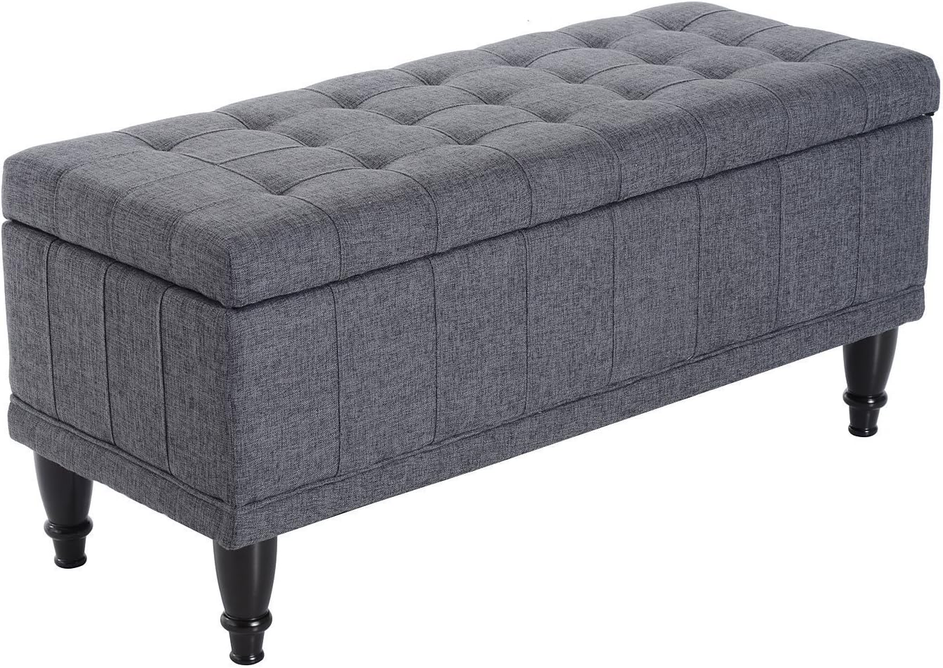 HOMCOM Large 42" Tufted Linen Fabric Ottoman Storage Bench with Soft Close Lid - Dark Heather Grey : Home & Kitchen