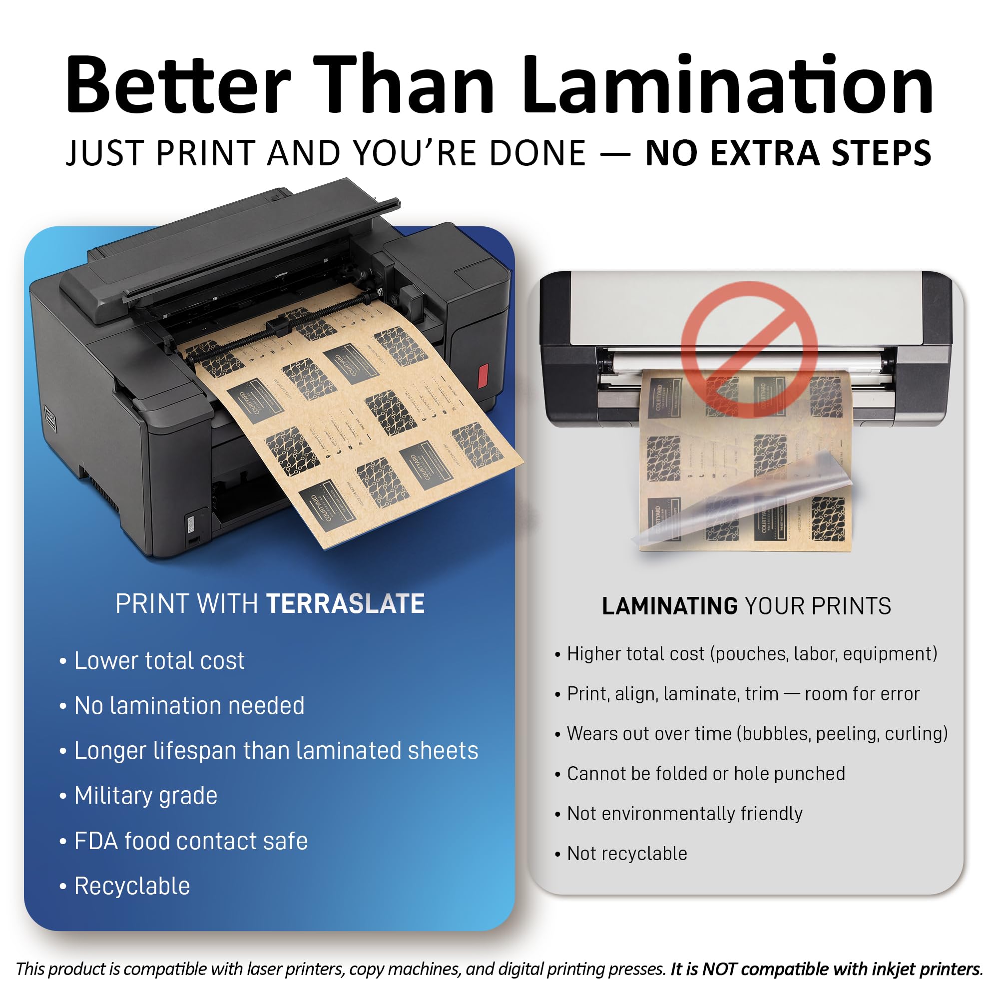 TerraSlate Papel | Papel kraft | Papel impermeable de 8.5 x 11 pulgadas | Papel de impresora láser, máquina de copiado y prensa digital, compatible con 25 hojas (8 mil TerraSlate (cubierta de 80