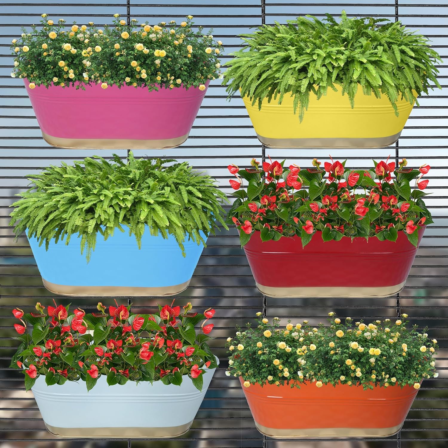 AYMH 10 Inch Metal Hanging Pots for Plants Balcony Railing | Hanging Planters for Balcony | Plant Holder Indoor/Outdoor for Railing Garden Home Decoration with Detachable Hooks (Gold & Multi - 6pcs) (B0DB847F5J) Amazon Price History, Amazon Price Tracker