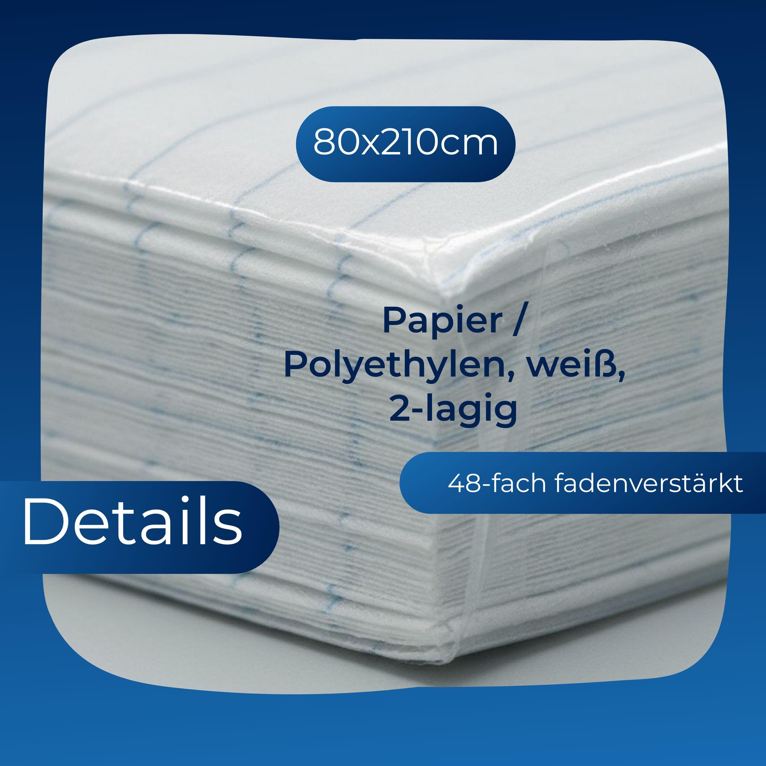 Einweg Trage-Laken/Liegenauflagen/Ärztekrepp/Untersuchungstisch-Papier/Massageauflage - weiß, robust, reißfest, wasserabweisend 80 x 210cm (100)