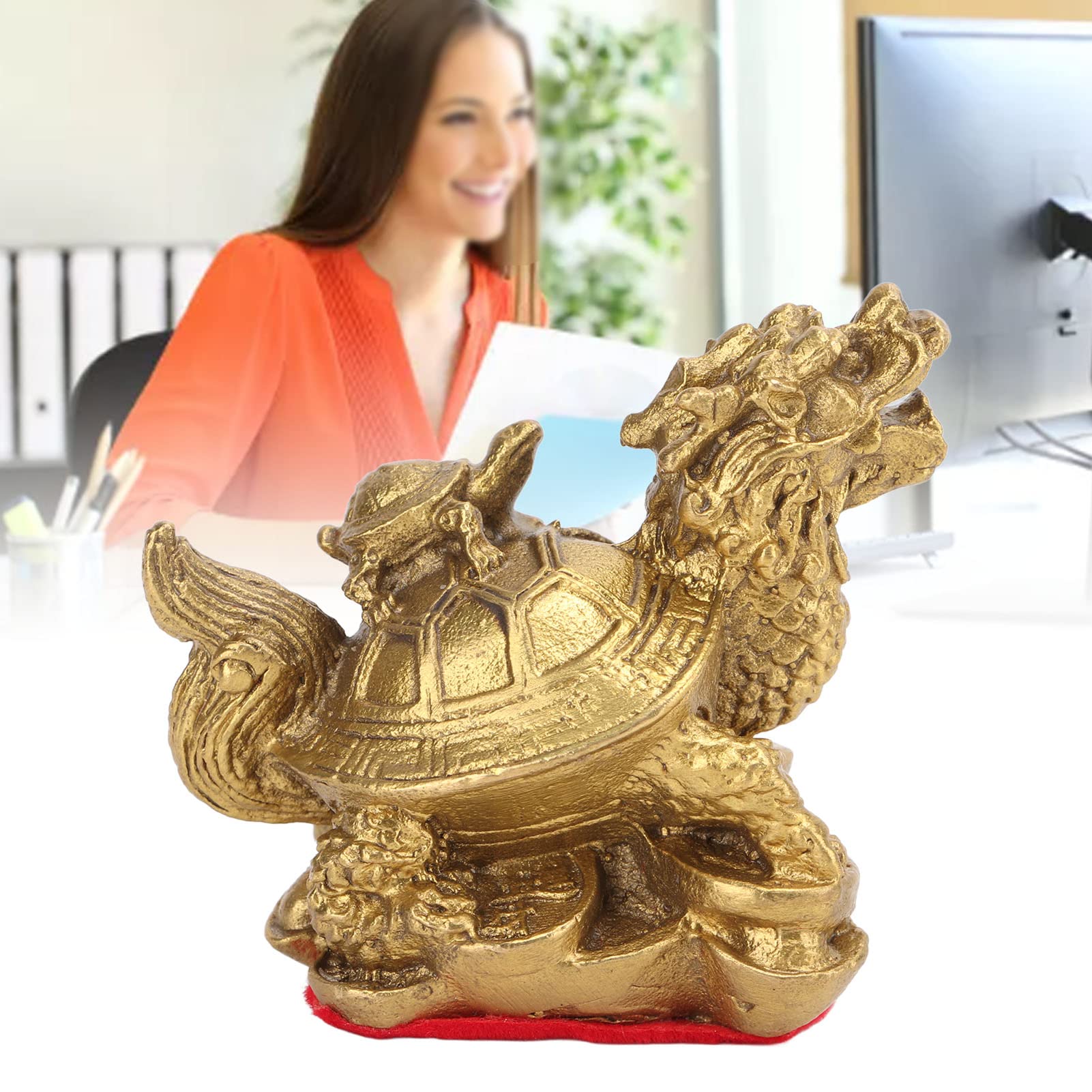 HERCHR Feng Shui Statues Wealth Lucky Figurine,Gold Dragon Turtle Wealth Protection Statue Dragon Tortoise Feng Shui Copper Craft Decoration Home Decoration - Image 2