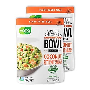 Green Chickpea Superfood Bowl by Vana Life Foods | Vegan Food Meal Kit | Curried Coconut Butternut Squash | Plant Based Meals Ready to Eat | Organic, Non-GMO, Gluten-Free | 2 Pack - 10 Oz Pouches