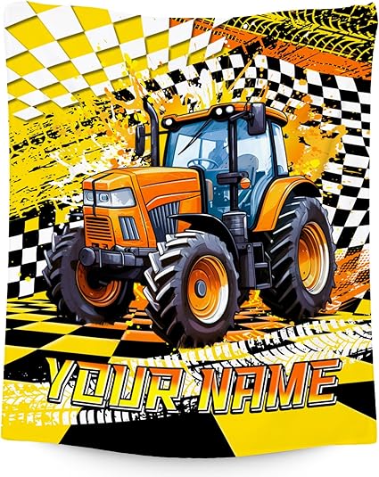 Custom Boys Blanket, Tractor Blankets for Kids Age 6-8, Personalized Car Gifts with Name, Cozy Fleece Throw for Couch & Sofa, 30"x40"
