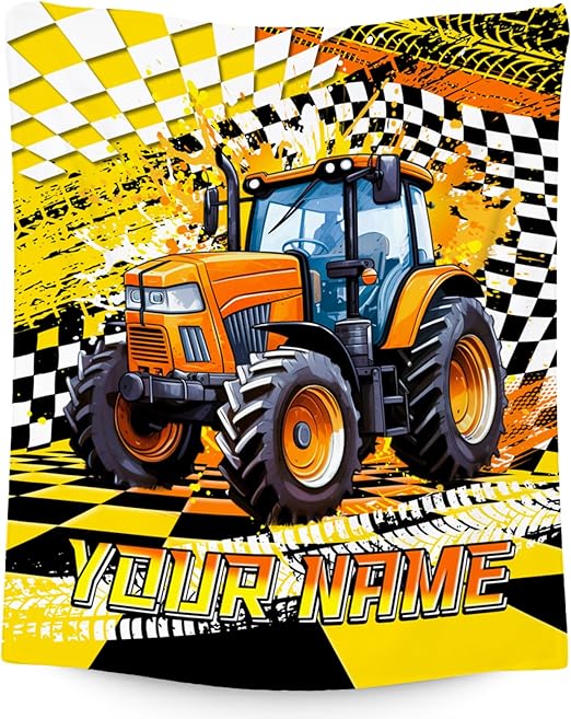 Custom Boys Blanket, Tractor Blankets for Kids Age 6-8, Personalized Car Gifts with Name, Cozy Fleece Throw for Couch & Sofa, 30"x40"