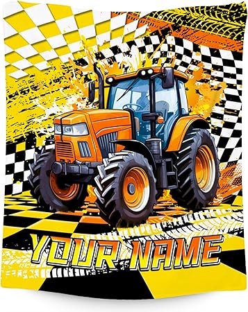 Custom Boys Blanket, Tractor Blankets for Kids Age 6-8, Personalized Car Gifts with Name, Cozy Fleece Throw for Couch & Sofa, 30"x40"