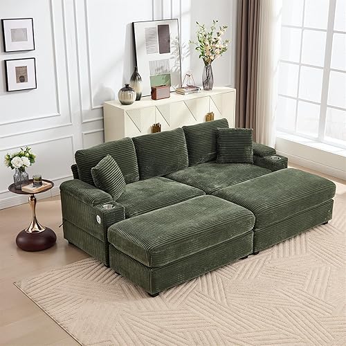 Miniatura 13 de Estupendo diván doble de gran tamaño para interiores, cómodo sofá de pana de 3 plazas, sofá modular de asiento profundo con juego otomano