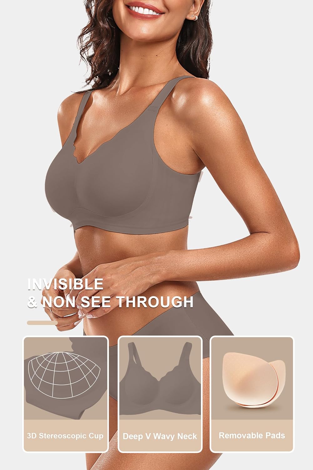 Vertvie Women Seamless Jelly Bras No Underwire Supportive Wireless Push Up Full Coverage Bralette Comfy Scalloped T-Shirt Bra - Image 4