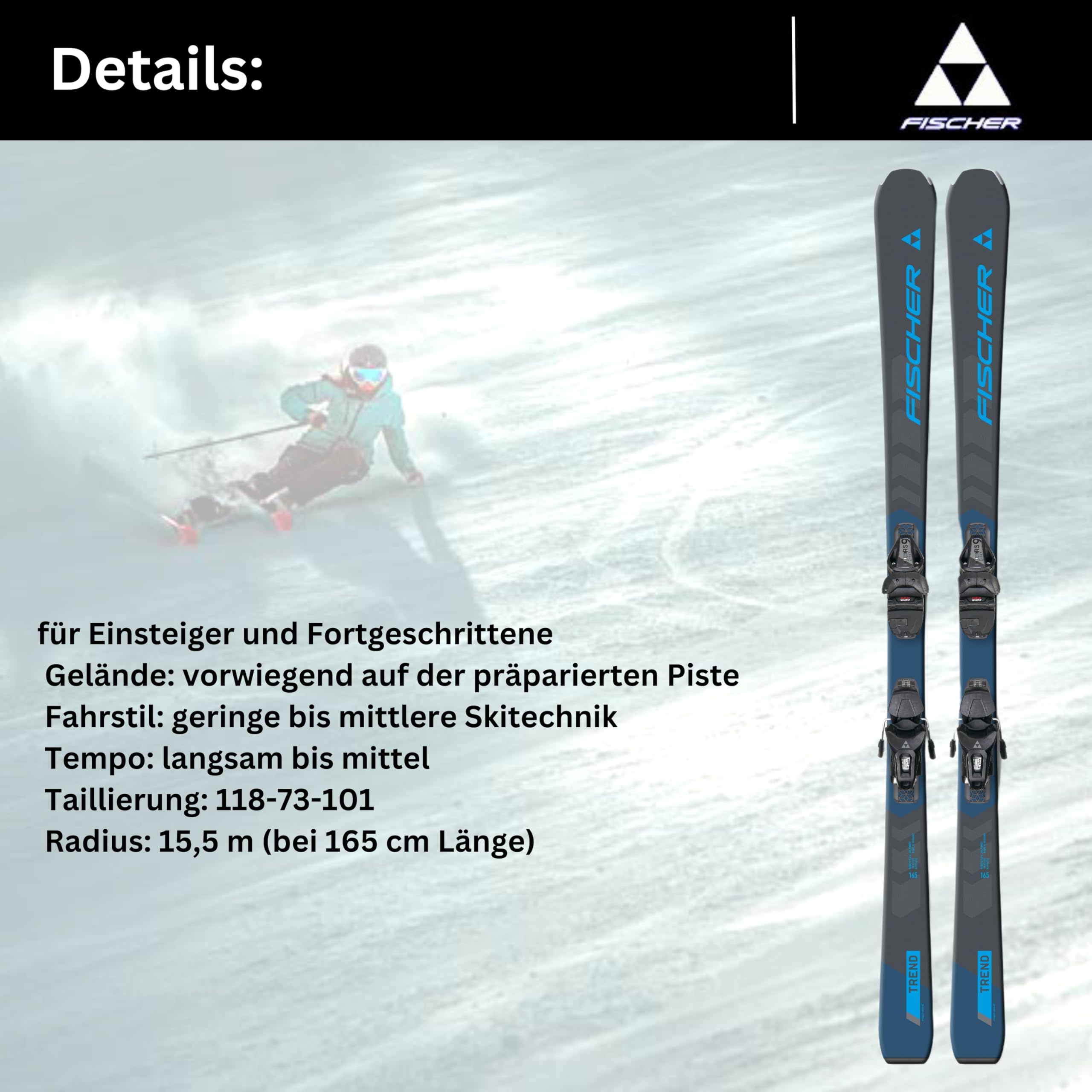 Ski Alpinski Carvingski On-Piste-Rocker - Fischer RC Trend SLR - inkl. Bindung RS9 SLR Z2,5-9 - All Mountain Ski - geeignet für Einsteiger bis Fortgeschrittene
