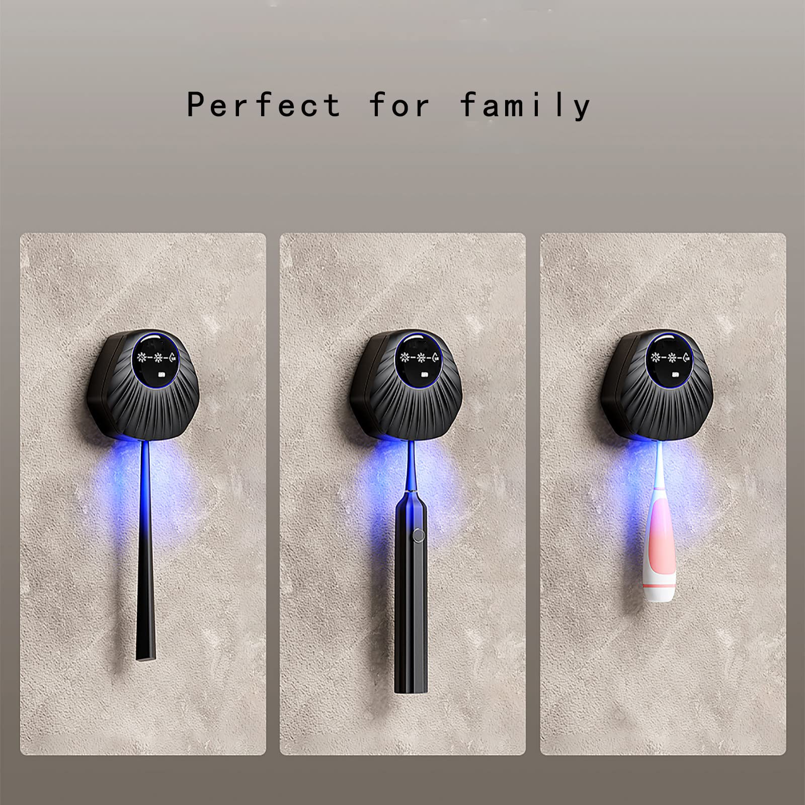 Porta Cepillo de Dientes, Soporte Cepillo de Dientes con Función Esterilizador Energía USB Recargable, Dispensador Pasta Dientes con Función de Secado, Organizador Baño, Negro