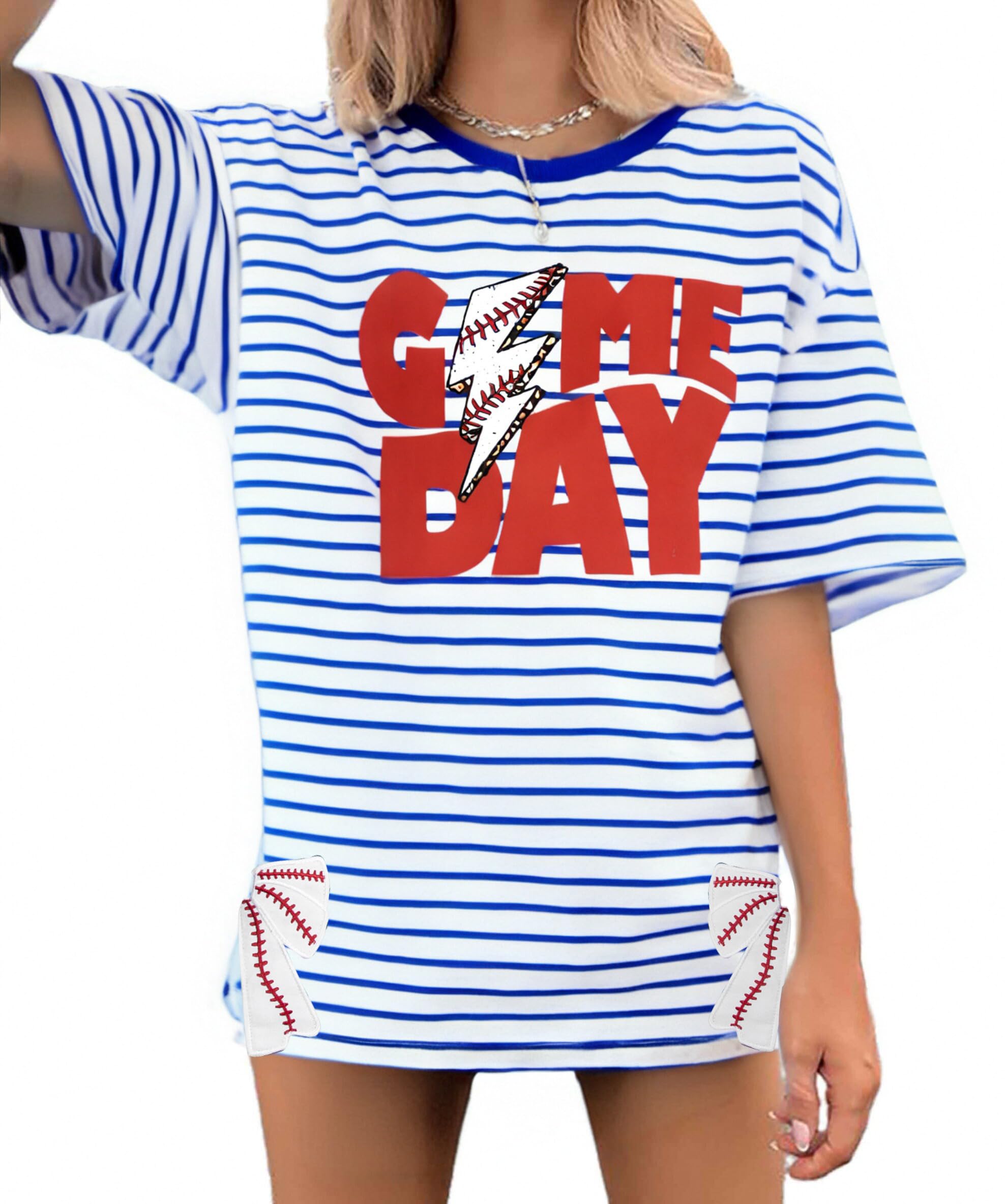 Baseball Shirt Baseball Mom Shirts: Women Baseball Bow Side Split T-Shirt Baseball Season Game Day Short Sleeve Top