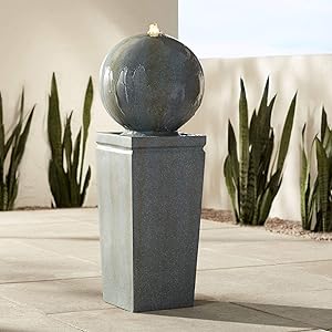 John Timberland Ball and Pillar Modern Outdoor Bubbler Floor Fountain with Light LED 34 1/4